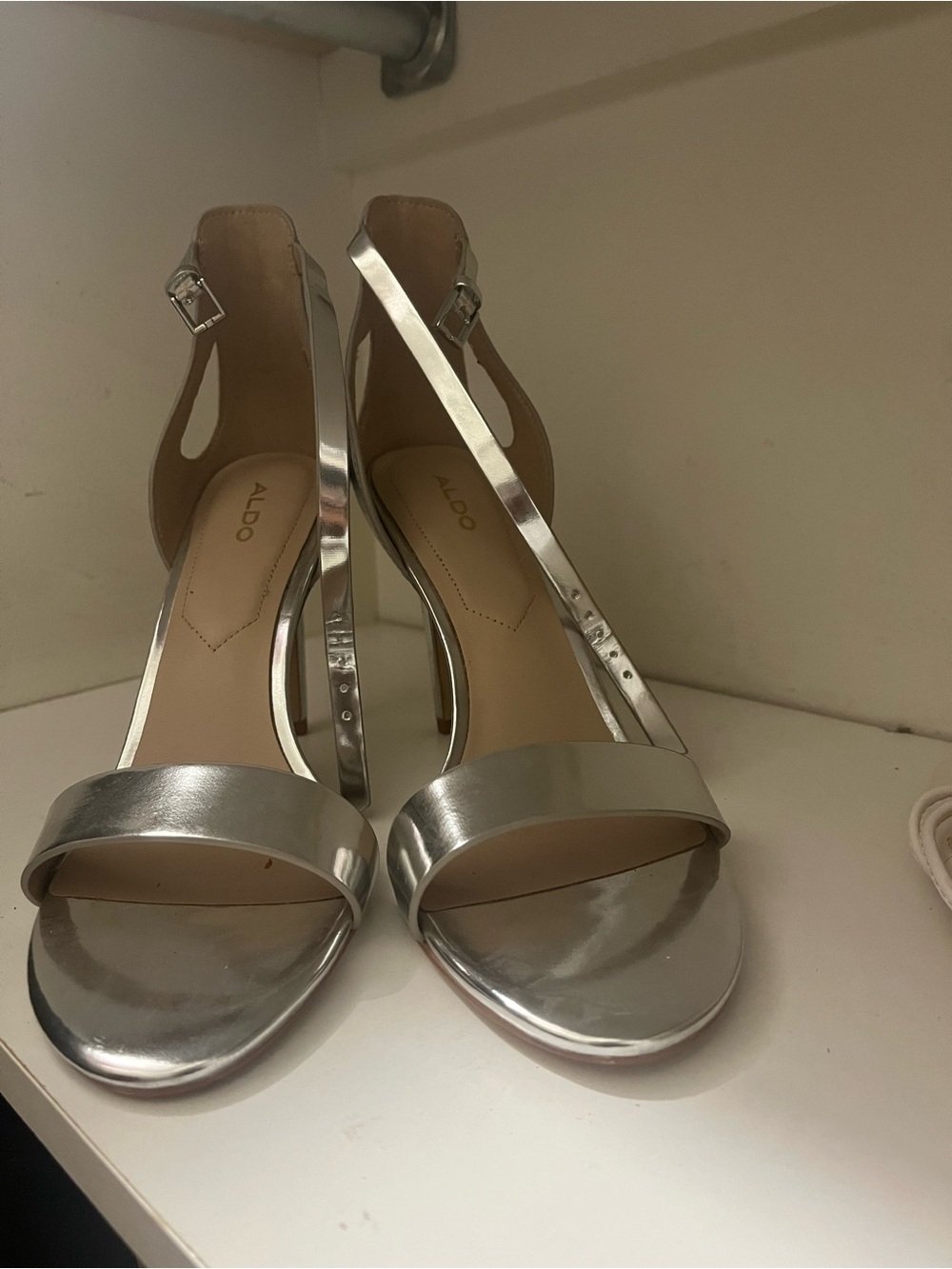 ALDO Silver Metallic Strappy High Heel Sandals